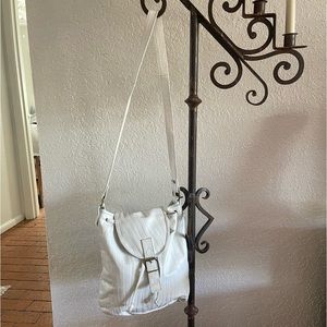 White Leather Crossbody Bucket Bag